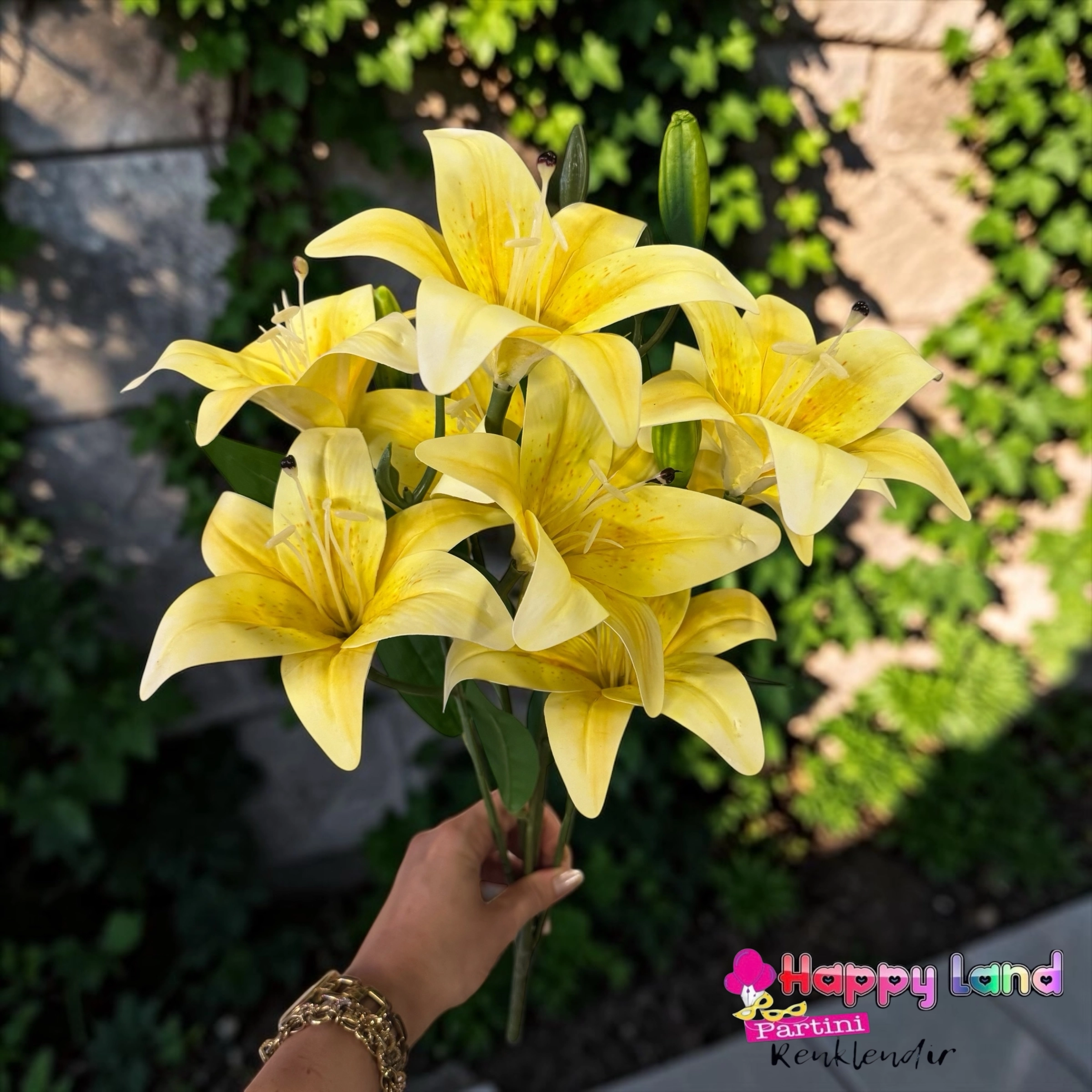 Happyland Yapay Çiçek Sarı Lilyum Demeti 1 Demet 50 cm