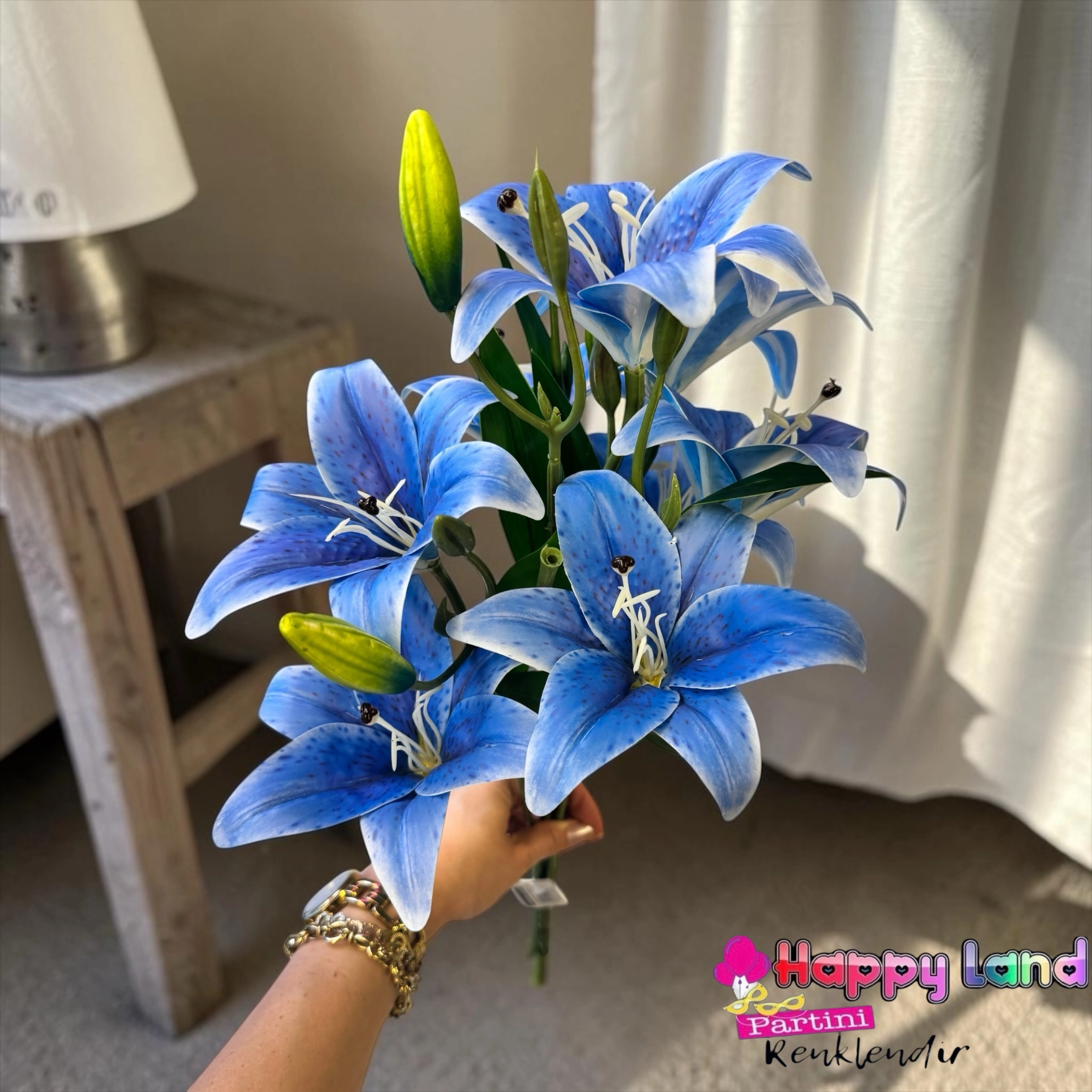  Happyland Yapay Çiçek Koyu Mavi Lilyum Demeti 9 Çiçekli 50 cm 1 Demet