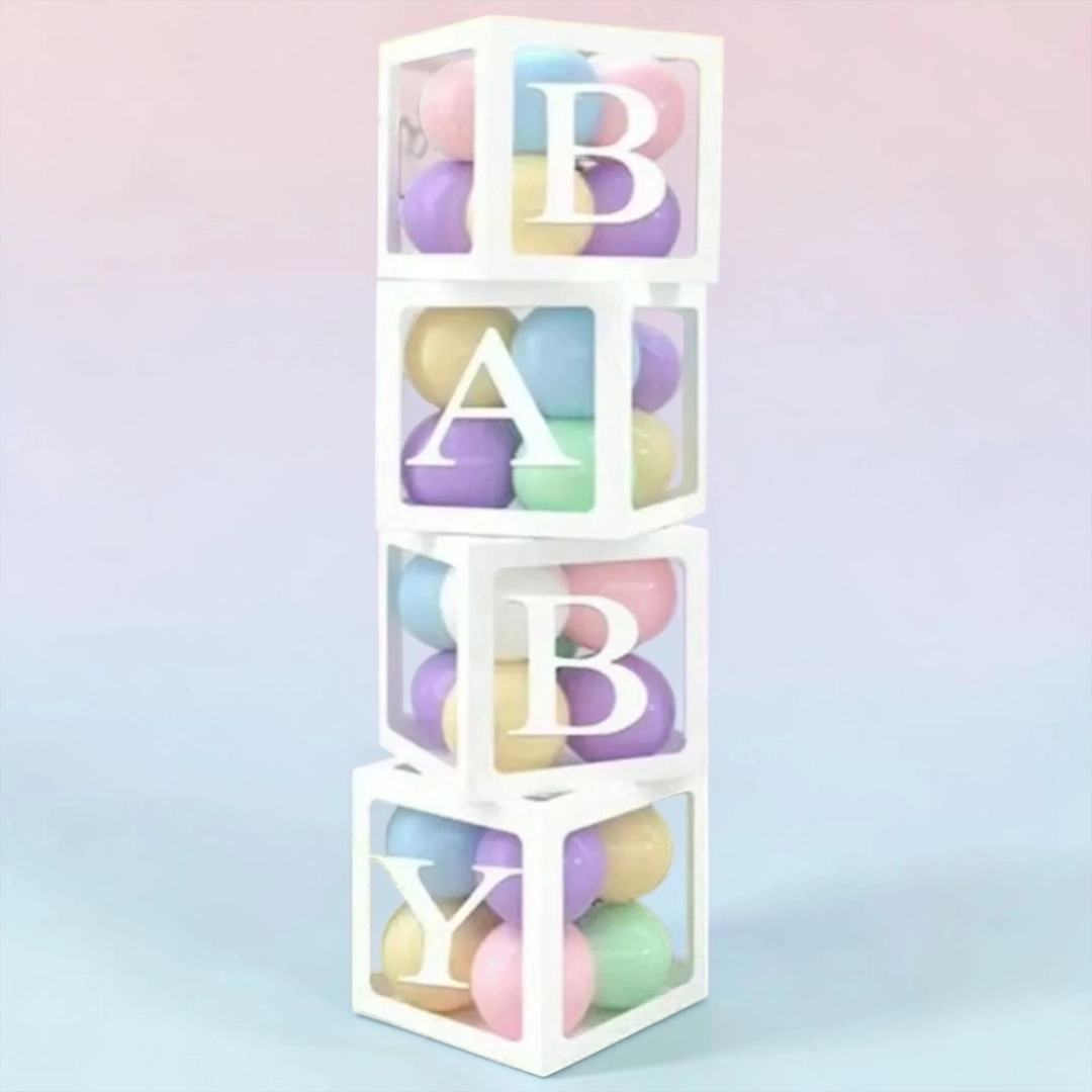 Happyland Baby Kutu Set 4 Adet  Beyaz Balon Kutusu Şeffaf Baby Kutu One Baby Boy Girl Yazılı Balon Kutuları |Baby Balon Kutu
