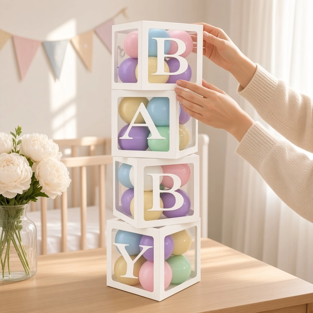 Happyland Baby Kutu Set 4 Adet  Beyaz Balon Kutusu Şeffaf Baby Kutu One Baby Boy Girl Yazılı Balon Kutuları |Baby Balon Kutu