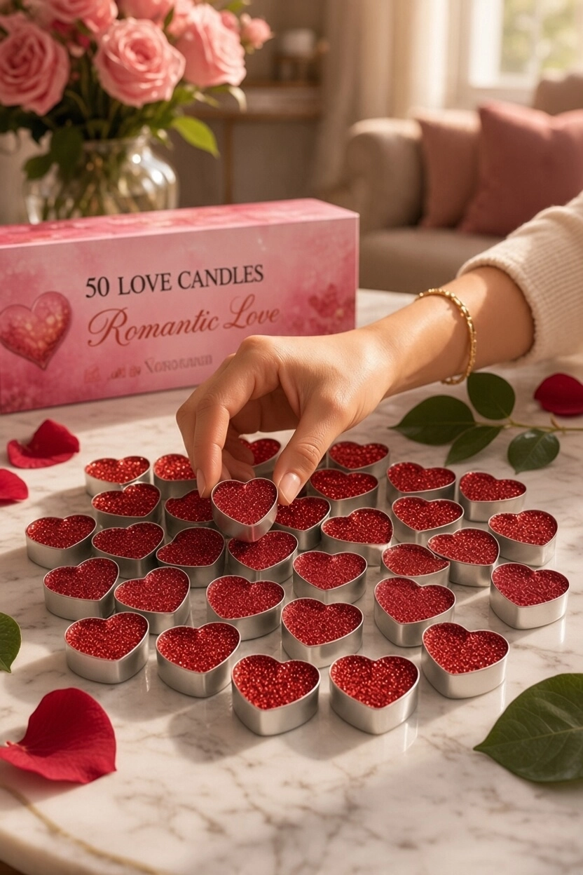 50 Adet Simli Kalpli Mum Kırmızı Tealight Mum C49 Sevgili Özel Gün Doğum Günü Evlilik Teklifi Yıl Dönümü