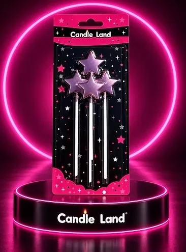 Candle Land 4’lü Metalik Yıldız Pasta Mumu
