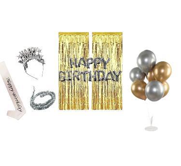 Happyland Yetişkin Partisi Gümüş Taçlı Kuşaklı Doğum Günü Partisi Kutlama Seti