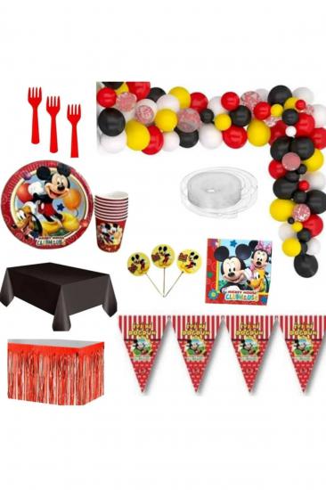 Happyland Mickey Mouse 16 Kişilik 50 Balonlu &balon Zinciri Lüks Hazır Doğum Günü Parti Seti