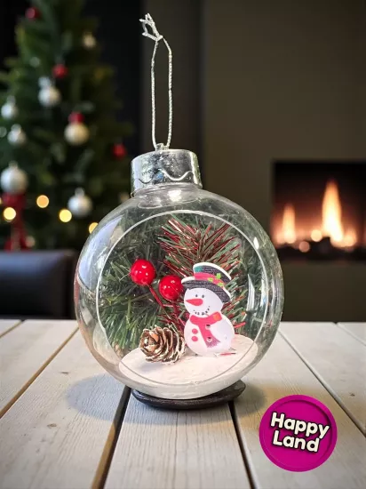 Happyland Yılbaşı Ağacı Süsü 1 Adet Şeffaffanus Kardanadamlı Topsüs 10cm Teraryum Süs HPY26059