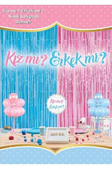 Happyland Simli Kız Mı Erkek Mi Yazılı Cinsiyet Partisi Kaligrafi Banner (pembe /mavi)