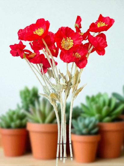 Happyland Yapay Çiçek 3’lü Gelincik Dalı Kırmızı Renk 60 cm Gelincik HPY-26132