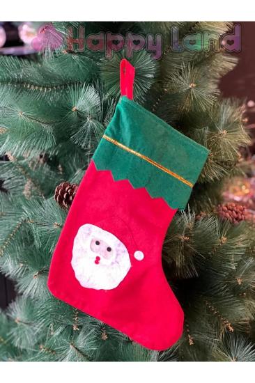 Happyland Noel Baba Yılbaşı Çorap 25x35 Cm Büyük Boy Kırmızı Yeni Yıl Çam Ağacı Asma Dekor Süs