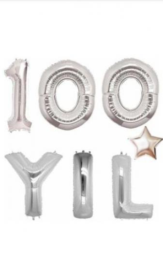Happyland 100. Yıl Folyo Balon Seti 29 Ekim Cumhuriyet Bayramı Süsleme Balonu Gümüş Renk