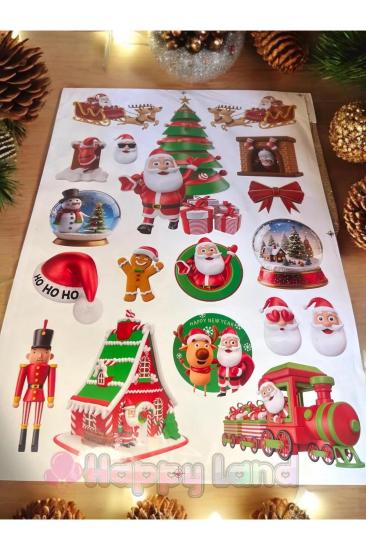 Happyland Yılbaşı Sticker Cam Duvar Dekor Masa Süsleme Yılbaşı Yapıştırma Dekoratif Sticker Seti
