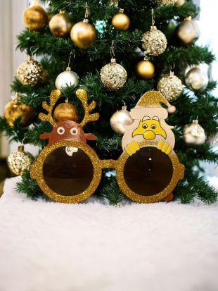 Happyland Yılbaşı Gözlüğü Plastik Camlı Noel Baba Geyik Figürlü Lüks Yılbaşı Gözlük