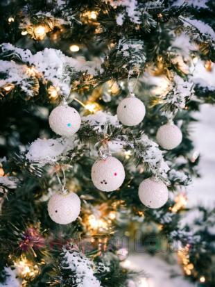 Happyland  Yılbaşı Ağacı Süsleme 4 cm Beyaz Kar Topu 6’lı Kar Topu Ağaç Süsü Yeni Yıl