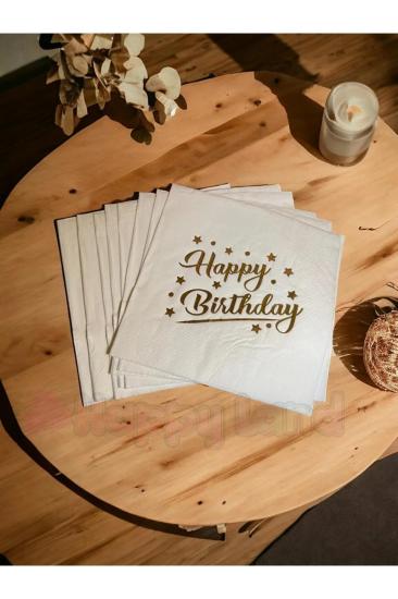 Happyland HAPPY BİRTHDAY Baskılı Yaldızlı Gold Varaklı Doğum Günü Peçetesi 16 Adet