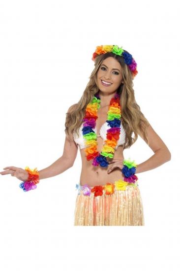 Happyland Hawai Taç Kolye Bileklik 3’lü Set Gösteri Seti Renkli Çiçekli 