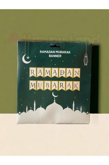 HappylandRamazan Ayı Ramadan Mubarak Yazısı Beyaz Gold Renk Ramazan Süsleri Dekor Yazı
