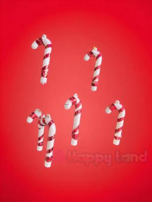 Happyland  Yılbaşı Çam Ağacı Süsü Baston Şeker Kırmızı Beyaz 6 adet Küçük Boy Şeker Kamışı Süs 7cm