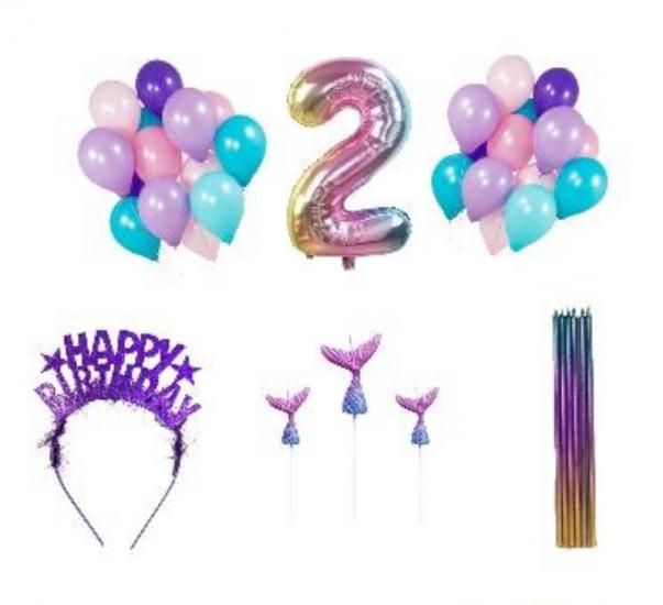 Happyland Denizkızı Mor Konseptli Doğum Günü Parti Seti Deniz Kızı Temalı Yaş Balonlu Set 