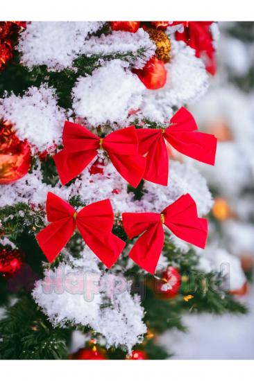 Happyland Kırmızı Yılbaşı Çam Ağaçı Fiyonk Kurdele 4 adet Yeni Yıl Noel Parti Dekorasyon Süsleri