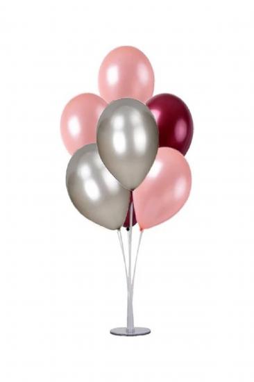 Happyland 1 Adet 7’li Balon Standı Ve 7 Adet Rose Gold Gümüş Bordo Metalik Balon