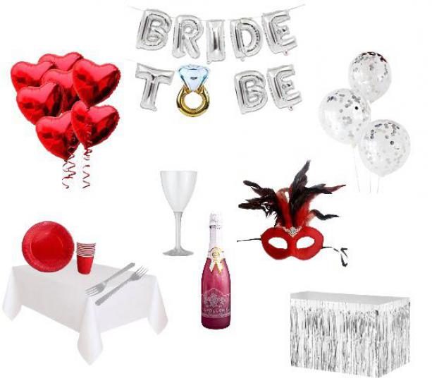 Happyland Bride To Be Partisi Seti Kırmızı-Gümüş Konseptli Lüks Kutlama Serisi Bride To Be Parti
