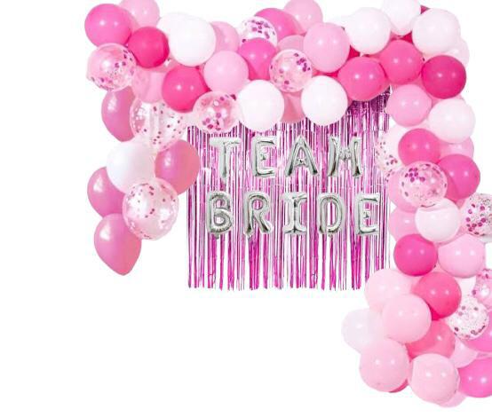 Happyland Bekarlığa Veda Partisi Team Bride Pembe/Fuşya Konseptli Balon Zinciri Ve Folyo Balon Seti Arka Fonlu