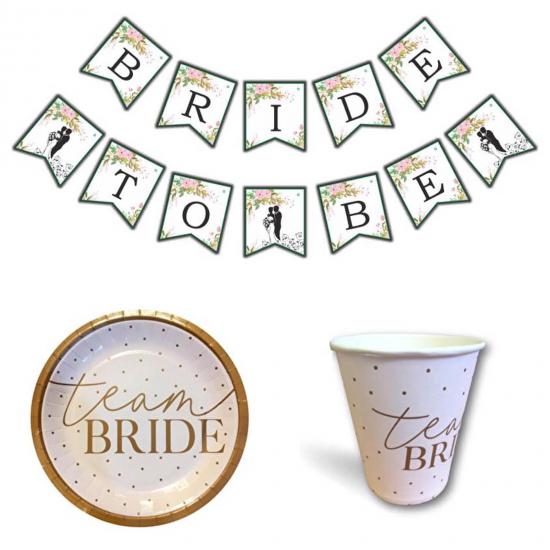 Happyland Bekarlığa Veda Partisi Rose Gold Bride To Be Parti 17 Parça Set Banner + Team Bride Tabak Bardak