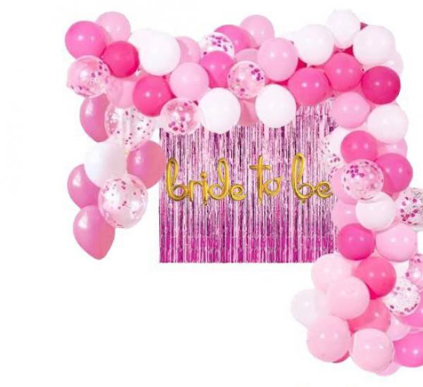 Happyland Bekarlığa Veda Partisi Bride To Be İtalik Pembe/Fuşya Konseptli Balon Zinciri Ve Folyo Balon Seti Arka Fonlu