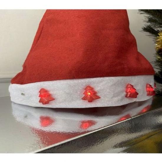 Happyland Yılbaşı Şapkası Işıklı Noel Şapkası 40 cm Kırmızı Yetişkin Noel Baba Şapkası