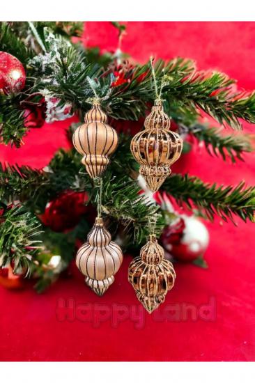 Happyland Yılbaşı Çam Ağacı Konik Süs Bronz Renk 4 adet 8 cm Yılbaşı Konik Süs Yeni Yıl Süs Bronz