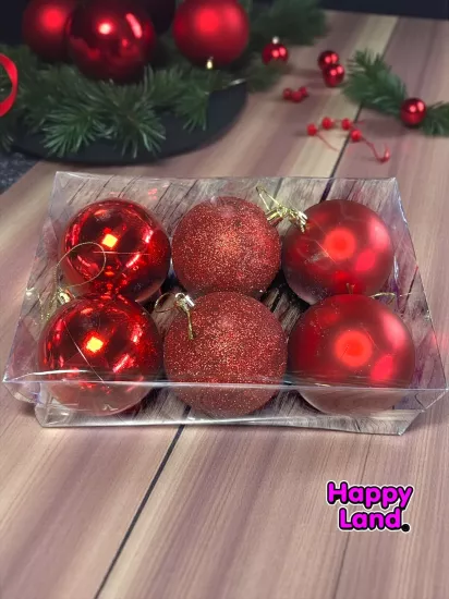 Happyland Yılbaşı Çam Ağacı Süsü 8 cm 6’LI Kırmızı Yılbaşı Topu BüyükBoy Yılbaşı Topu HP129