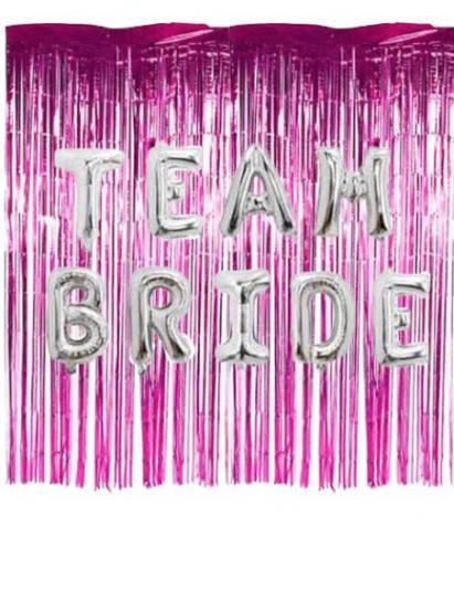 Happyland Bekarlığa Veda Partisi Bride To Be Pembe/Fuşya Konseptli Team Bride Folyo Balon Seti Arka Fonlu