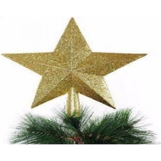 Happyland Yılbaşı Ağacı Süsü Gold Simli Tepe Yıldızı 15 cm Çam Ağacı Tepe Yıldızı