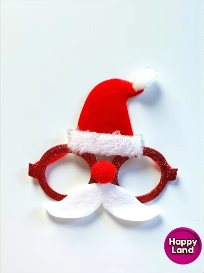   Yılbaşı Gözlüğü NoelBaba Şapkası Detaylı BıyıklıSimli Camsız YeniYıl GözlükAksesuar