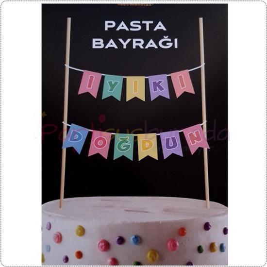 Happyland Renkli İyiki Doğdun Yazılı Pasta Bayrağı Pasta Üzeri Doğum Günü Bayrak Pasta Süsü