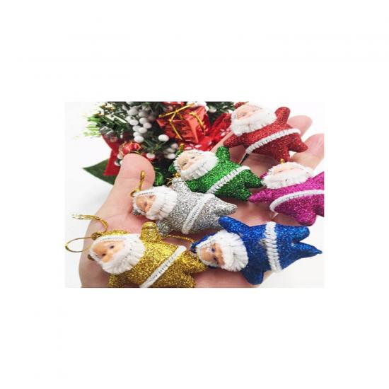 Happyland Yılbaşı Ağacı Süsü 6’lı Noel Baba Asma Süs Karışık Renk Simli Çam Ağacı Süsü