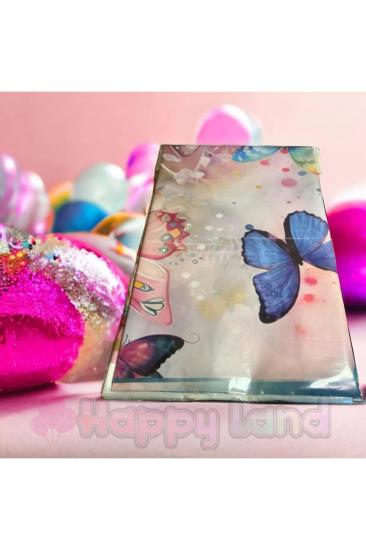 Happyland Kelebek Desenli Kullanat Plastik Masa Örtüsü Kelebek Konsept Doğum Günü Masa Örtüsü