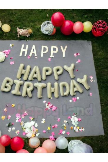 Happyland Retro Krem Bej Happy Birthday Harf Balonlar Retro Doğum Günü Balon Seti