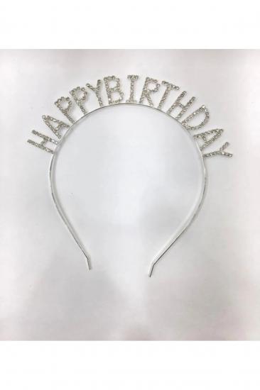 Happyland Gümüş Renk Kristal Taşlı Happy Birthday Doğum Günü Tacı 17*16 cm