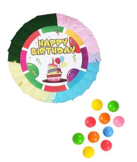 Happyland Happy Birthday Yazılı Pinyata + Sopası + 10 Adet Top Seti Doğum Günü Kutlaması Renkli