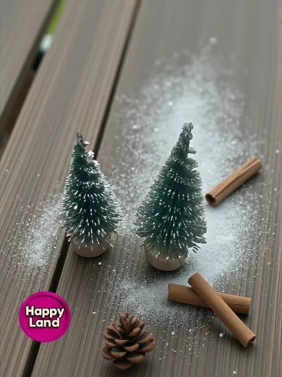 Happyland Mini Masa Üzeri Yılbaşı Ağacı 2 Adet 5 cm Minyatür Karlı Model Yılbaşı Ağacı