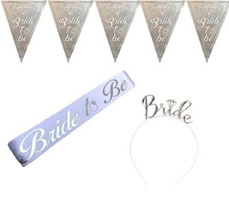Happyland Bride To Be Partisi Gümüş 3’lü Kutlama Seti Bekarlığa Veda Paketi Taç + Kuşak + Flama