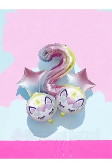 Happyland Unicorn 2 Yaş Rakam Balon Seti Unicorn Konsept Doğum Günü Balon Seti