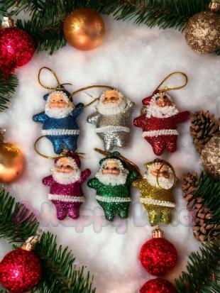 Happyland Yılbaşı Çam Ağacı Süsü 4 cm 6 ader Renkli Noel Baba Süs Simli Yılbaşı Noel Baba Süs