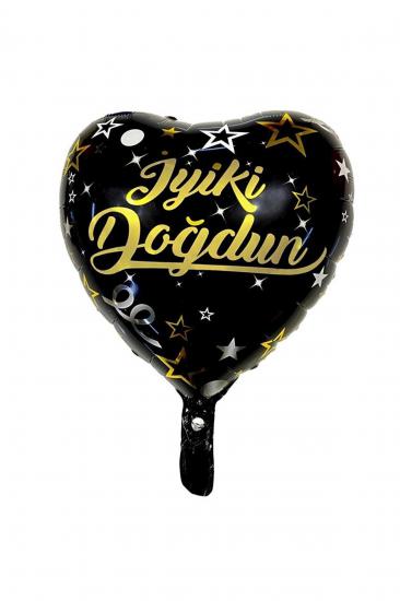 Happyland Siyah-gold Kalp Balon Iyiki Doğdun Baskılı 18’’