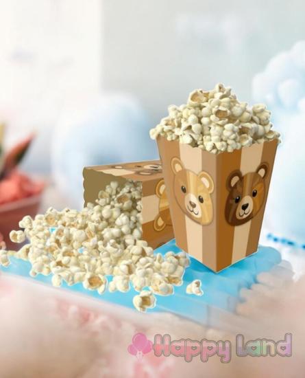 Happyland Ayıcıklı Retro ( Kahve )Mısır Kutusu Doğum Günü Baby shower Mısır Kutusu