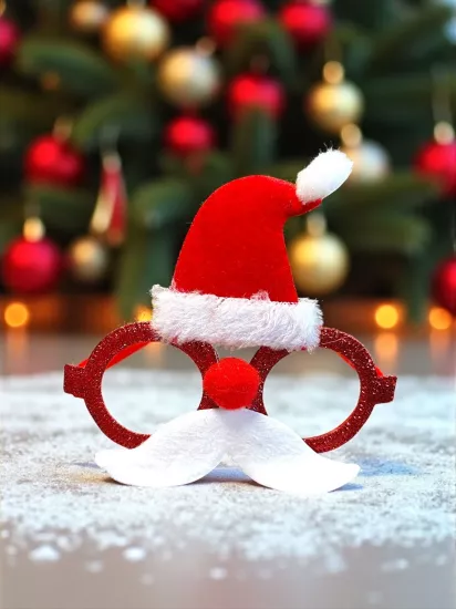   Yılbaşı Gözlüğü NoelBaba Şapkası Detaylı BıyıklıSimli Camsız YeniYıl GözlükAksesuar