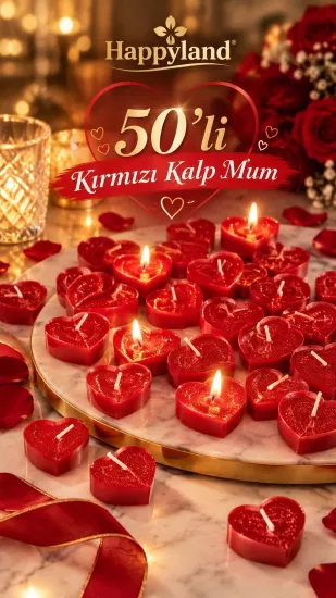 50 Adet Simli Kalpli Mum Kırmızı Tealight Mum C49 Sevgili Özel Gün Doğum Günü Evlilik Teklifi Yıl Dönümü