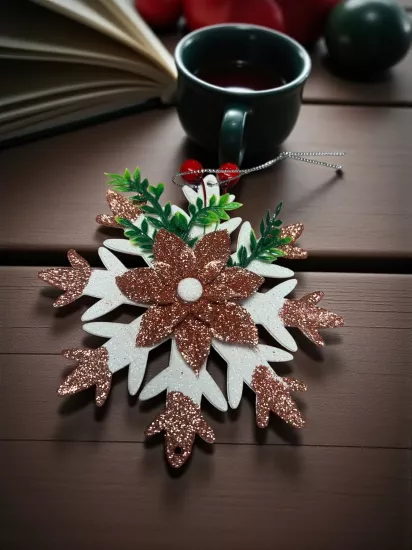 Happyland Yılbaşı Ağacı Süsü Yılbaşı Çiçekli Rose Gold ASMA Süs Kartanesi Model 15cm HPY26050