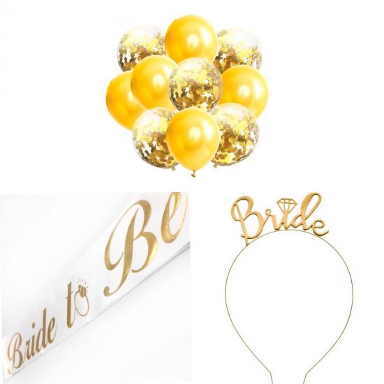 Happyland Bride To Be Bekarlığa Veda Beyaz Gold Taç Kuşak Balon 3’lü Set