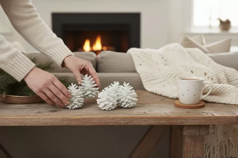 Happyland Yılbaşı Ağacı Süsü Beyaz Simli Kozalak 6’lı YıLbaşı Kozalak Süs 5 cm HPY26057